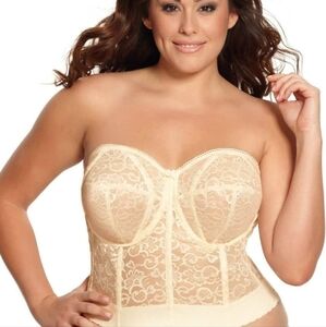 New GODDESS 0689 Womens Cream Lace Bustier Bra Longline Strapless Bridal Bra 42F